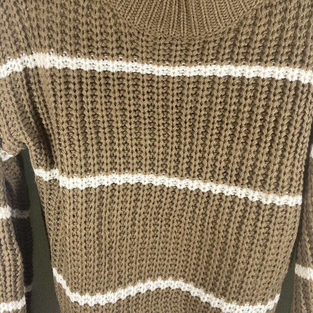 SHEIN brown white striped crew neck long sleeve knit pullover sweater XS - Picture 3 of 8